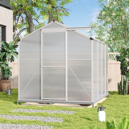 8ft x 6ft Greenhouse Polycarbonate Aluminium Greenhouse with Window, Sliding Door, and Foundation