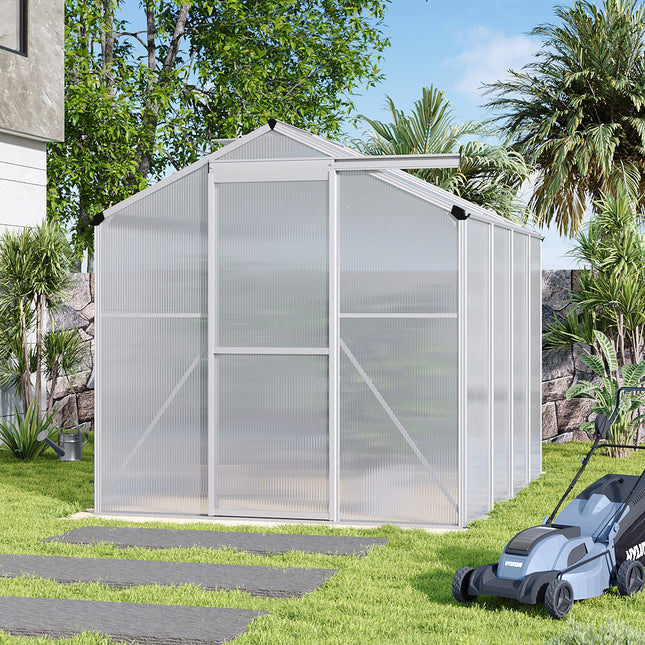 8ft x 6ft Greenhouse Polycarbonate Aluminium Greenhouse with Window and Sliding Door