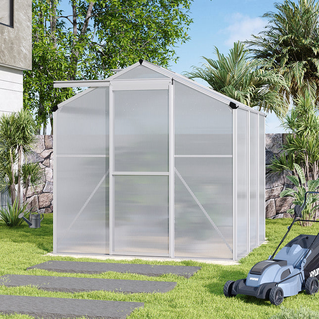 6ft x 6ft Greenhouse Polycarbonate Aluminium Greenhouse with Window and Sliding Door