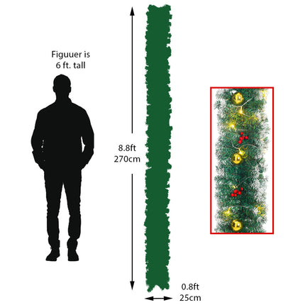 270cm Pre-lit Artificial Greenery Christmas Garland Decor