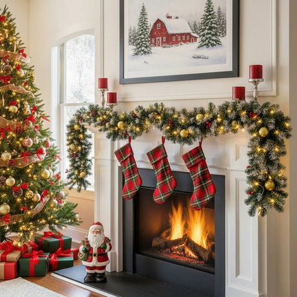270cm Pre-lit Artificial Greenery Christmas Garland Decor