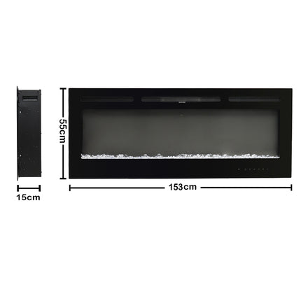 60 Inch Recessed/Wall Mounted Electric Glass Fireplace with Remote 12 Colours