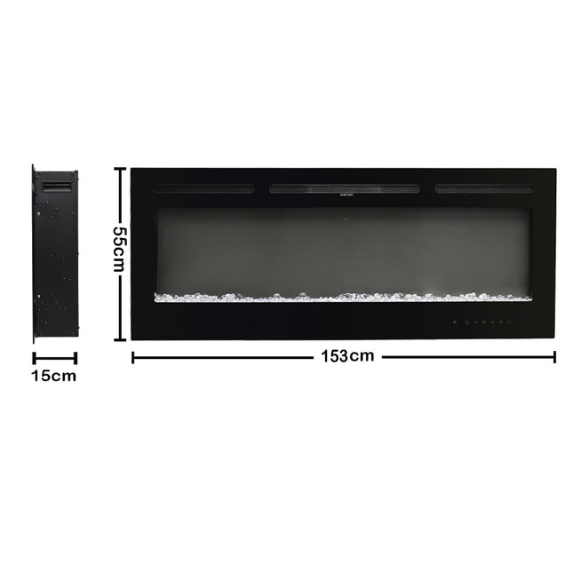 60 Inch Recessed/Wall Mounted Electric Glass Fireplace with Remote 12 Colours