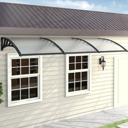 Outdoor Curved Window Awning Canopy Rain Shelter with Brackets 3 Sizes Black/White
