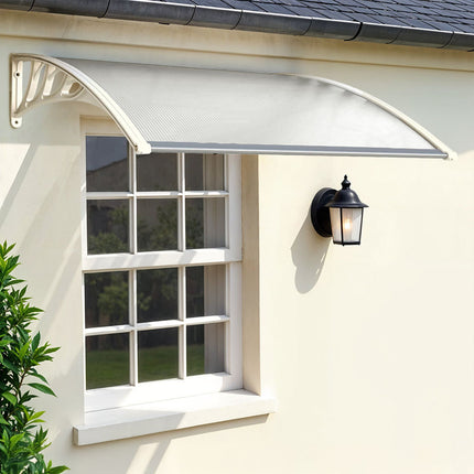 Outdoor Curved Window Awning Canopy Rain Shelter with Brackets 3 Sizes Black/White