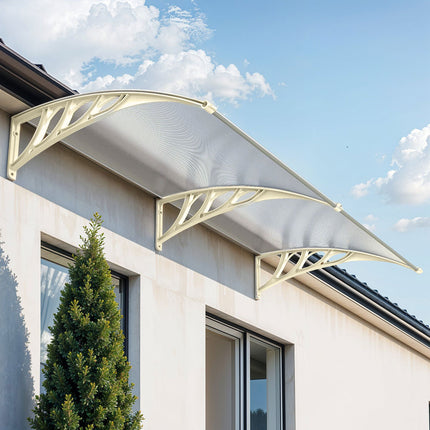 Outdoor Curved Window Awning Canopy Rain Shelter with Brackets 3 Sizes Black/White