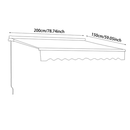 Outdoor Retractable DIY Manual Patio Awning Canopy Garden Shade Shelter Grey 200x150CM