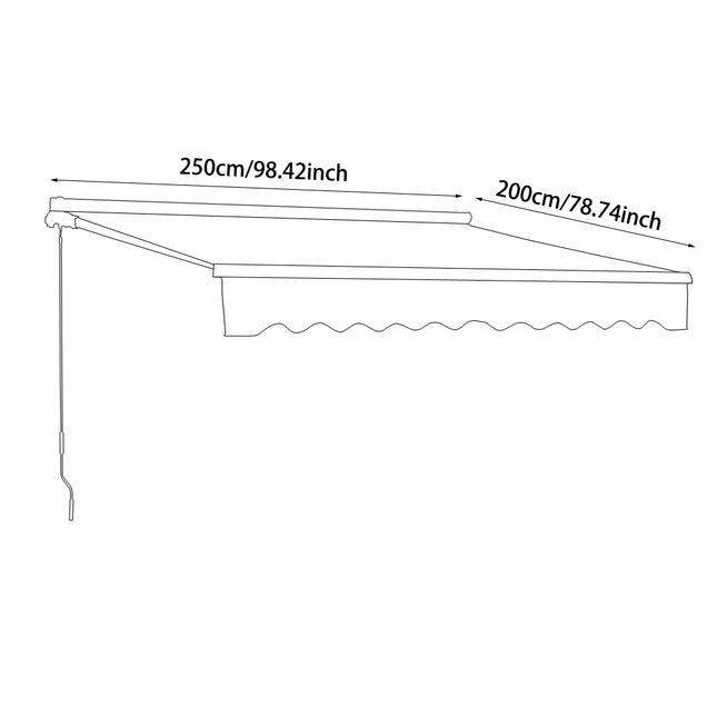 Outdoor Retractable DIY Manual Patio Awning Canopy Garden Shade Shelter, Grey 250x200CM