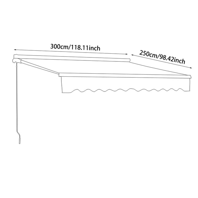 Outdoor Retractable DIY Manual Patio Awning Canopy Garden Shade Shelter Grey 300x250CM