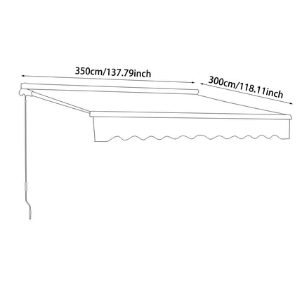 Outdoor Retractable DIY Manual Patio Awning Canopy Garden Shade Shelter, Grey 350x300CM
