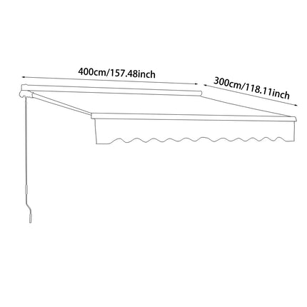 Outdoor Retractable DIY Manual Patio Awning Canopy Garden Shade Shelter, Grey 400x300CM