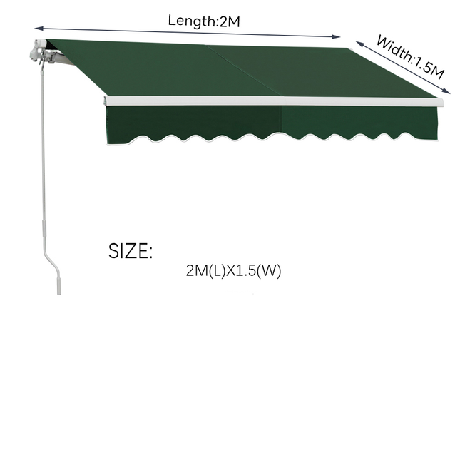 Outdoor Retractable DIY Manual Patio Awning Canopy Garden Shade Shelter, Green 200x150CM
