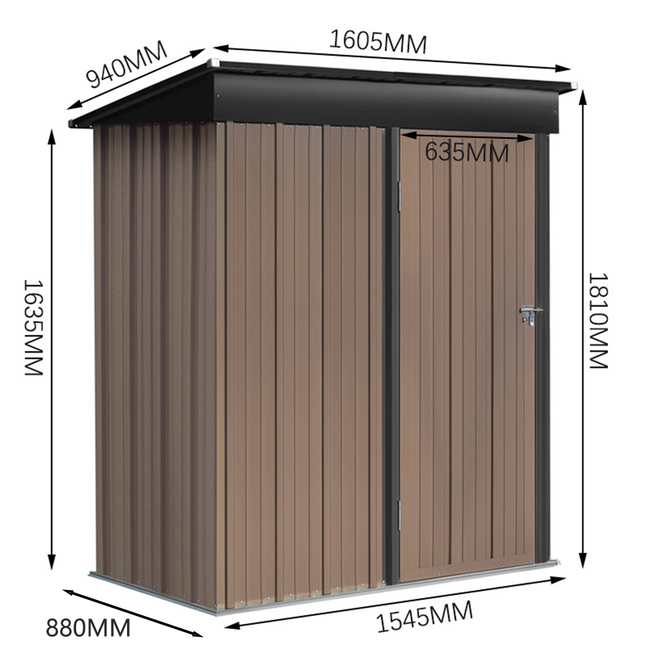 5ft x 3ft Brown Metal Garden Shed Garden Storage