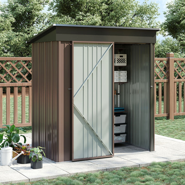 5ft x 3ft Brown Metal Garden Shed Garden Storage