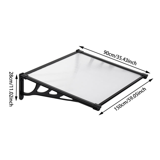 Black Straight Door Canopy Awning Shade Shelter, 150x90x28CM