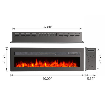 40 Inch Wall Mounted/Freestanding Electric Fireplace with Adjustable Flames