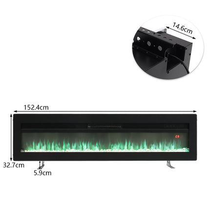 60 Inch Wall Mounted/Freestanding Electric Fireplace with 9 Flame Colours and Remote Control