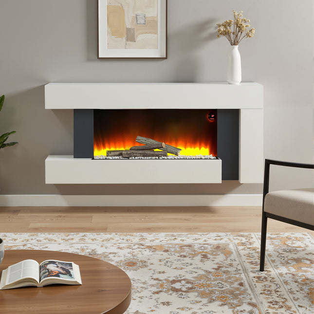 58×132cm Wall-mounted Electric Fireplace with Adjustable Flame and C-Shaped Frame