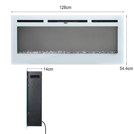 White Linear Electric Recessed Inset Fireplace with Overheat Protection