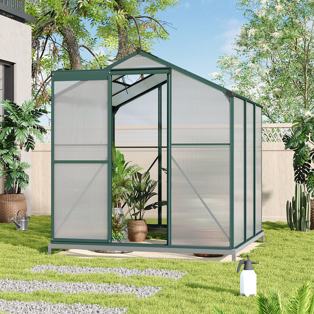 6ft x 6ft Garden Greenhouse Aluminium Polycarbonate Green Plant Housing With Vents