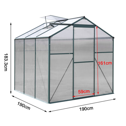 6ft x 6ft Garden Greenhouse Aluminium Polycarbonate Green Plant Housing With Vents