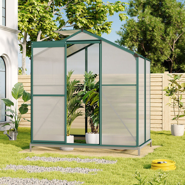 4ft x 6ft Garden  Greenhouse Aluminium Polycarbonate Green Plant Housing With Base