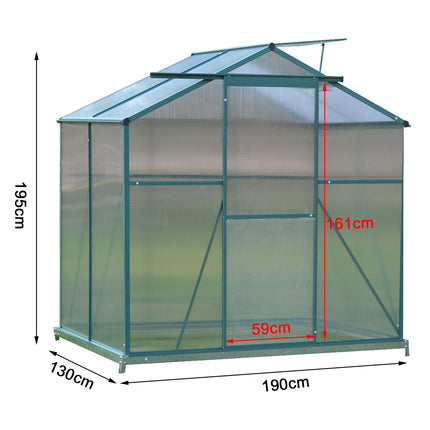 4ft x 6ft Garden  Greenhouse Aluminium Polycarbonate Green Plant Housing With Base