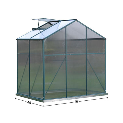 4ft x 6ft Garden  Greenhouse Aluminium Polycarbonate Green Plant Housing Without Base