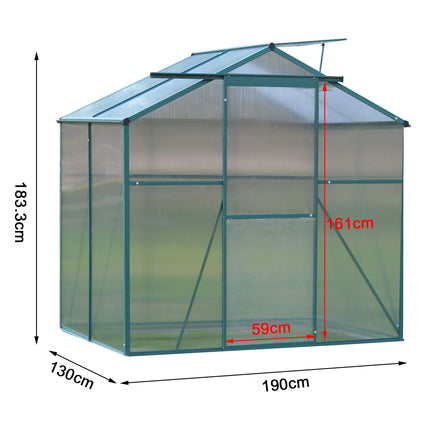 4ft x 6ft Garden  Greenhouse Aluminium Polycarbonate Green Plant Housing Without Base