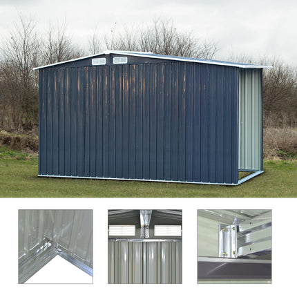 Steel Garden Storage Shed with Gable Roof Top and Firewood Storage