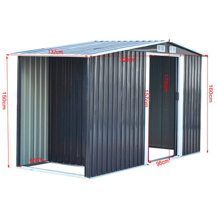 Steel Garden Storage Shed with Gable Roof Top and Firewood Storage