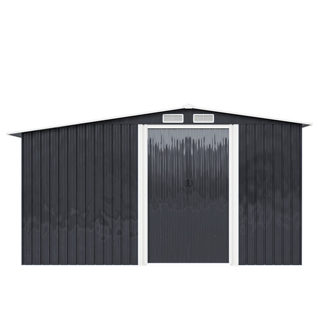 8ft x 6ft Metal Garden Tools Shed With Firewood Log Storage,Dark Grey