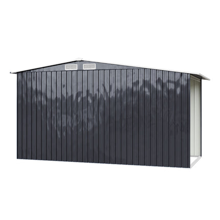 8ft x 6ft Metal Garden Tools Shed With Firewood Log Storage,Dark Grey