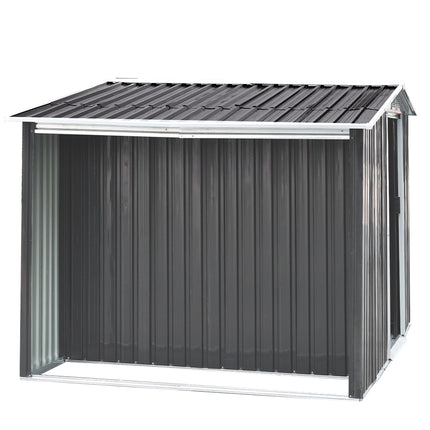 8ft x 6ft Metal Garden Tools Shed With Firewood Log Storage,Dark Grey