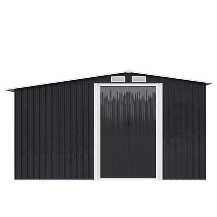10ft x 8ft Metal Garden Tools Shed With Firewood Log Storage,Dark Grey
