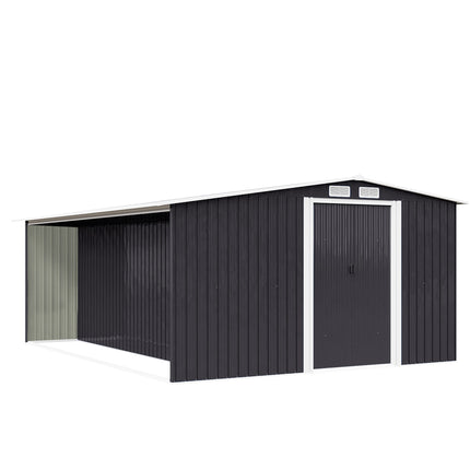 10ft x 8ft Metal Garden Tools Shed With Firewood Log Storage,Dark Grey