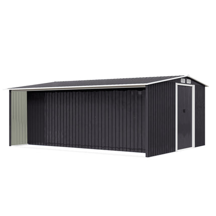 10ft x 8ft Metal Garden Tools Shed With Firewood Log Storage,Dark Grey