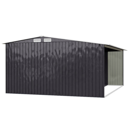 10ft x 8ft Metal Garden Tools Shed With Firewood Log Storage,Dark Grey