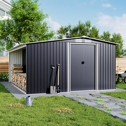 10ft x 8ft Garden Metal Storage Shed with Log Storage