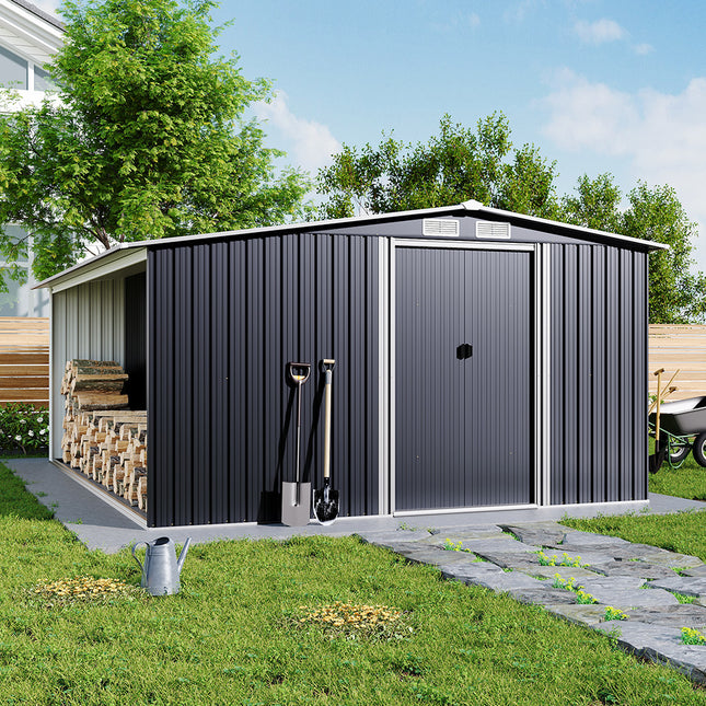 10ft x 8ft Garden Metal Storage Shed with Log Storage