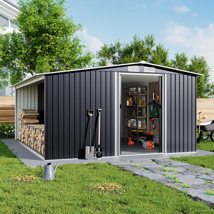 10ft x 8ft Garden Metal Storage Shed with Log Storage