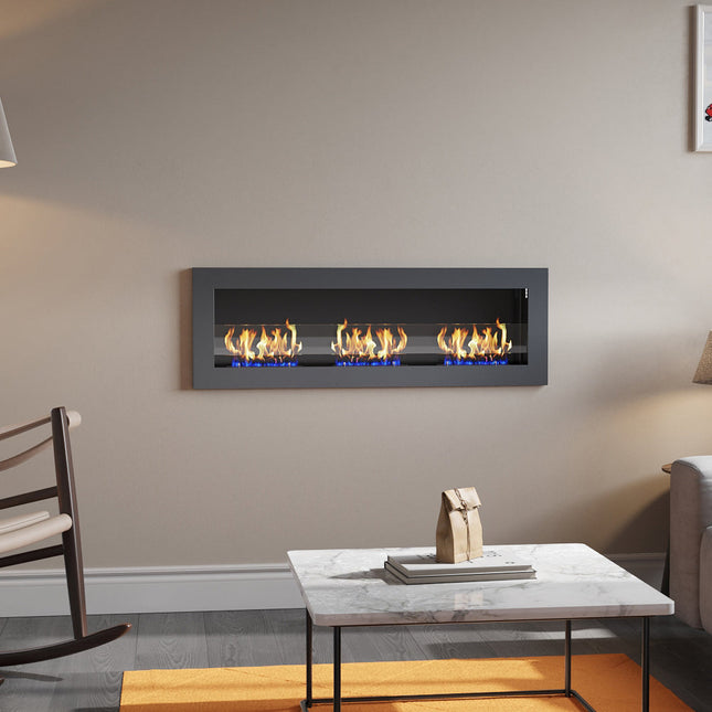 47-inch bio-ethanol fireplace installed on the wall with movable flames