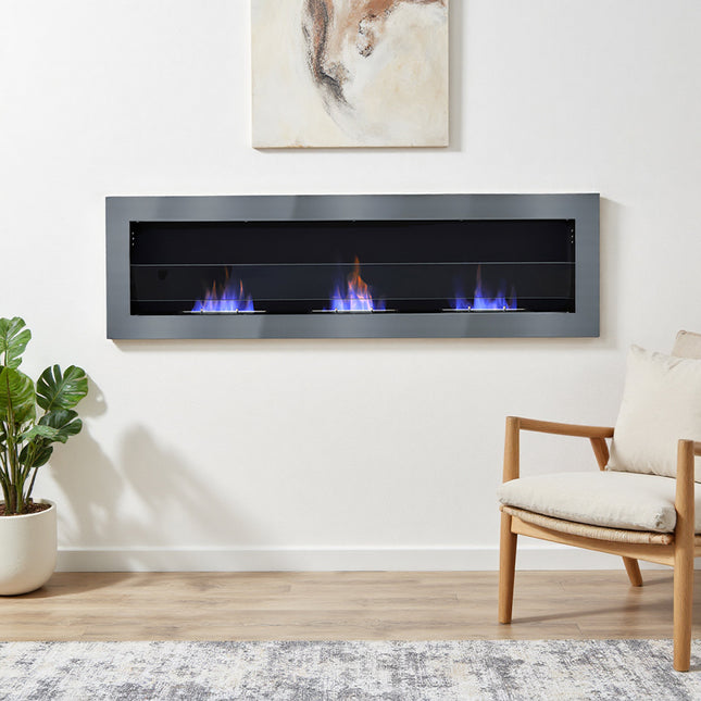 47-inch bio-ethanol fireplace installed on the wall with movable flames