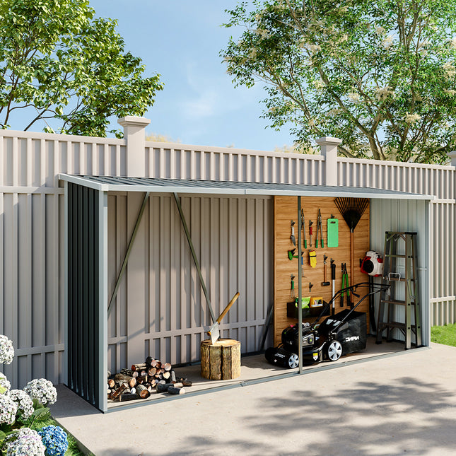 Charcoal Black Zinc Steel Firewood Log Storage Shed