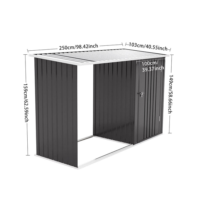 Steel Outdoor Garden Storage Shed with Log Stacking Rack Charcoal Black