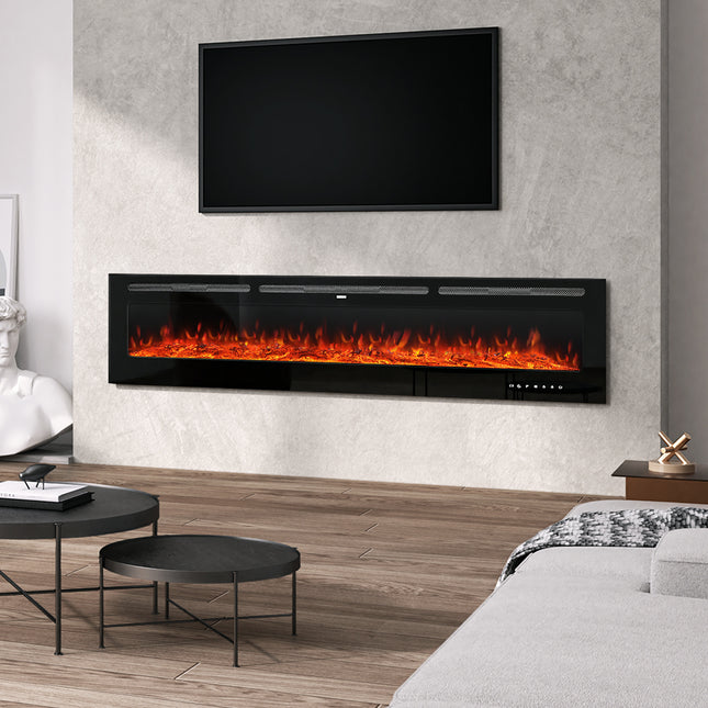 80 Inch Recessed & Wall Mounted Electric Fireplace with Remote