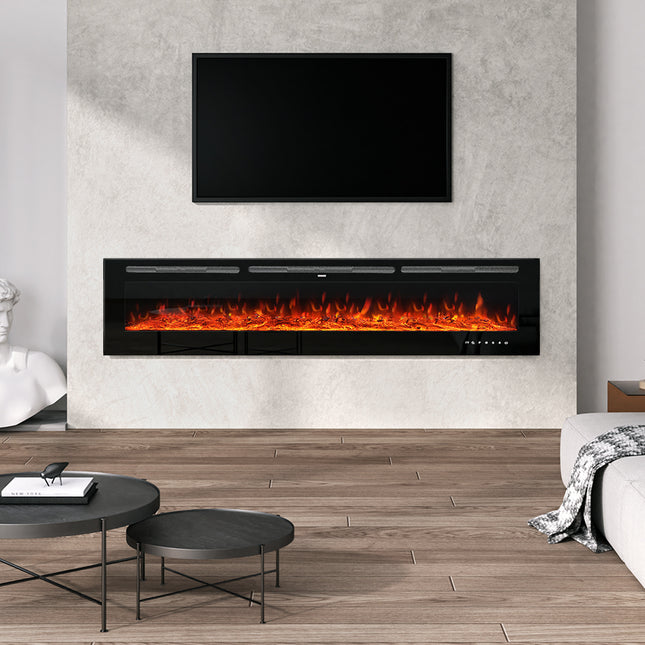 80 Inch Recessed & Wall Mounted Electric Fireplace with Remote