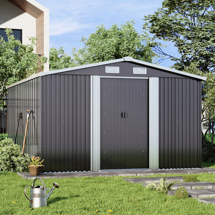 12ft x 10ft Outdoor Metal Garden Tool Shed, Black