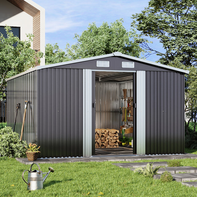 12ft x 10ft Outdoor Metal Garden Tool Shed, Black