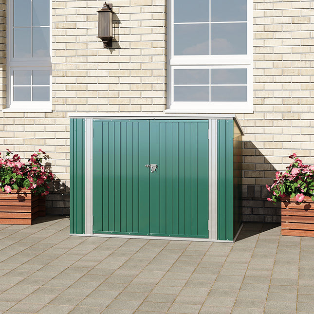 Steel Trash Can Recycle Bin Enclosure Storage Shed, Green